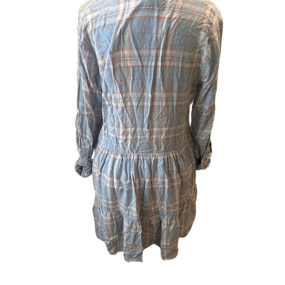 Veronica Beard Plaid Shirt Dress Tiered Ruffle Long Sleeve Button Blue Womens S - Picture 2 of 12